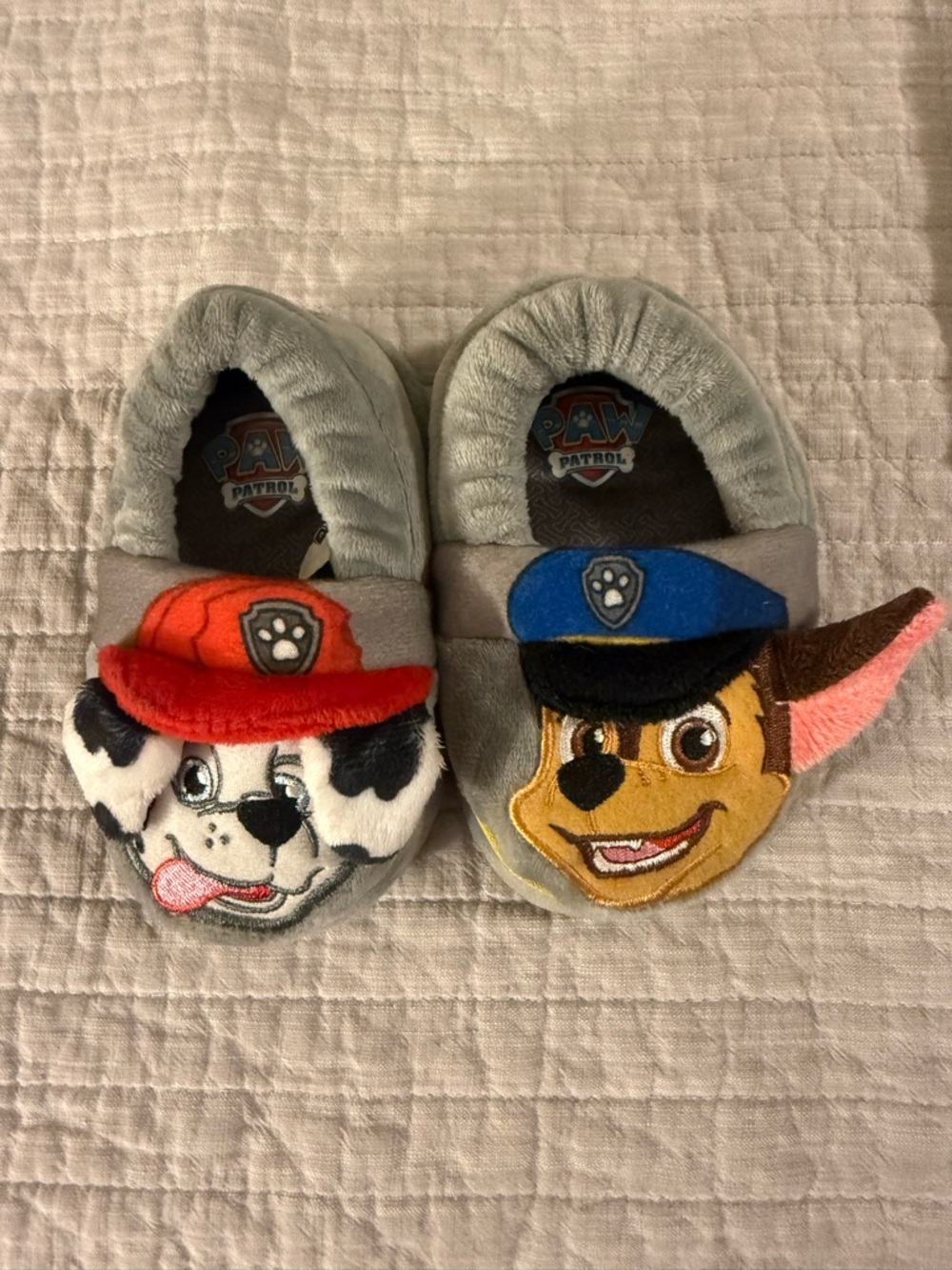 Paw Patrol Grey Plush Slippers with Red & Blue Character Faces